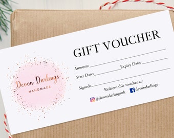 Gift Certificates for Small Businesses - Logo Gift Vouchers - Christmas Gift Vouchers -  Personalised Gift Cards - Printed Gift Certificates