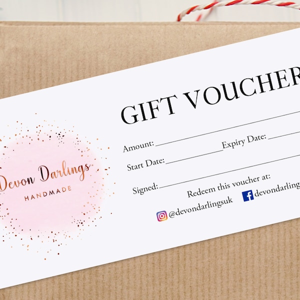 Gift Certificates for Small Businesses - Logo Gift Vouchers - Christmas Gift Vouchers -  Personalised Gift Cards - Printed Gift Certificates