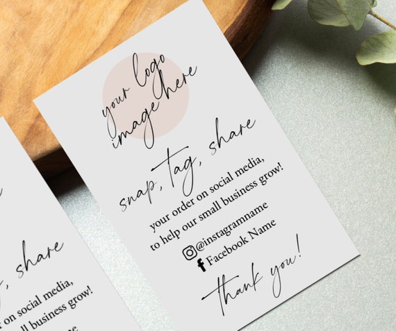Snap Tag Share Thank You For Your Order Logo Card DIY Downloadable Template Social Media Business Cards Please Leave a Review Card