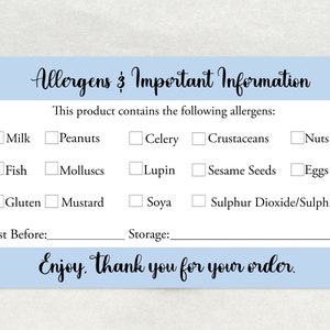 Allergen Stickers With All 14 Allergens Listed - Cake Box Stickers ...