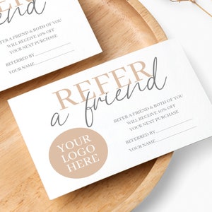 Printed Recommend a Friend Reward Cards with Logo - Logo Refer a Friend Loyalty Cards for Small Businesses