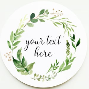 Foliage, Eucalyptus, Wreath Wedding Stickers - Custom Personalised Labels - For Wedding, Birthday, Hen Do Party, Favours, Favor, Alcohol