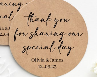 Wedding Thank You Kraft Stickers - Personalised Stickers for Wedding Favours - Favour Stickers Personalised With Names - Thank You Labels