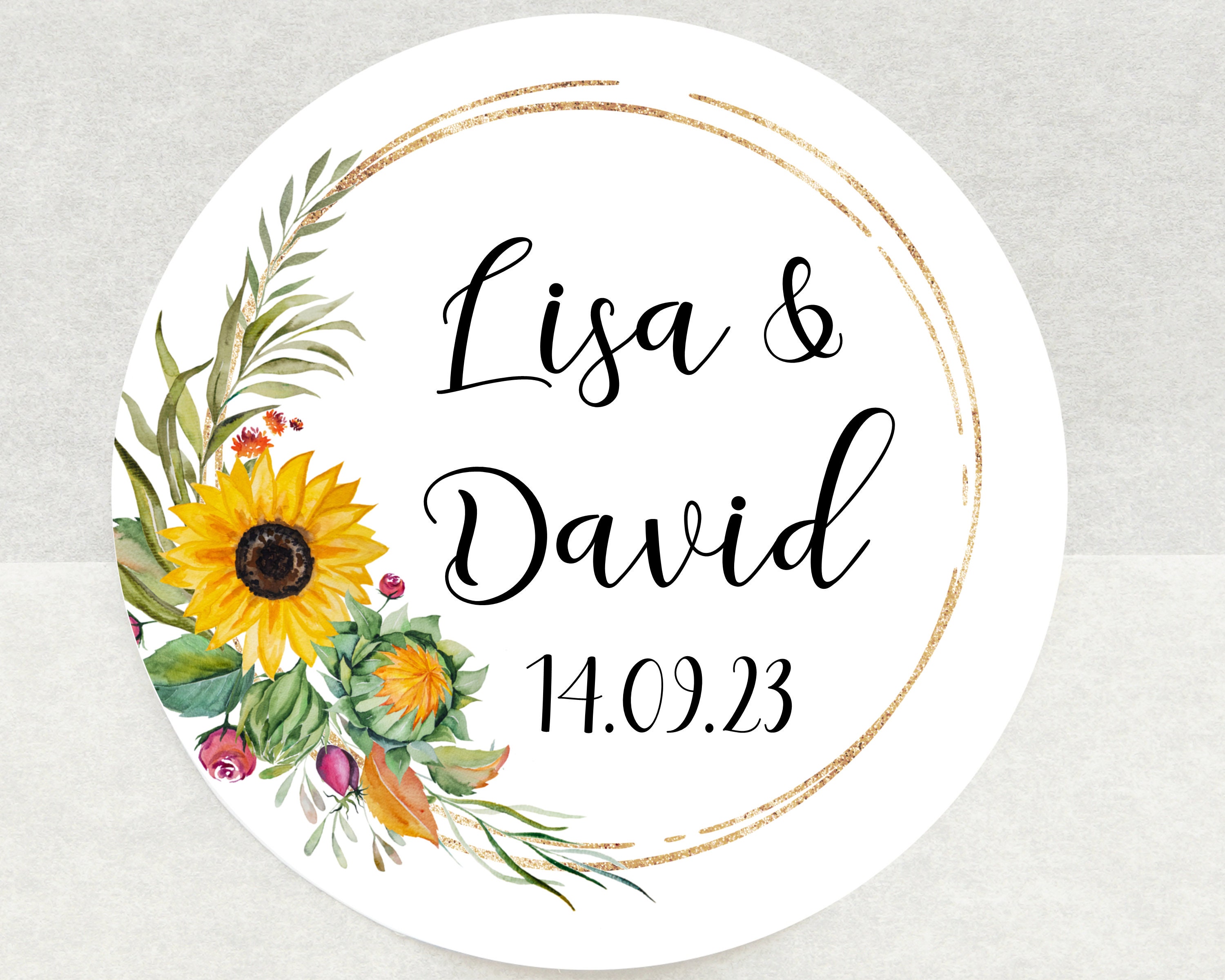 Etiquetas adhesivas para recuerdos de boda con girasoles: texto  personalizado, etiquetas florales de verano - Etsy México, image size:3000x2400