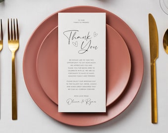 Personalised Wedding Table Thank You Cards: Printed Elegant Guest Appreciation