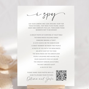Printed I Spy Wedding Game Card - Personalised with QR Code and Names