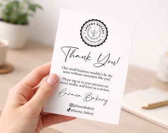 A6 Thank You Business Cards: Social Media & Logo