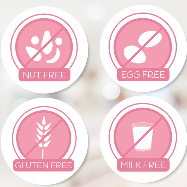 Free From Stickers - Dairy Free, Milk Free, Egg Free, Wheat Free,  Gluten Free , Nut Free, Peanut Free Labels - Allergen Free Bakers Sticker