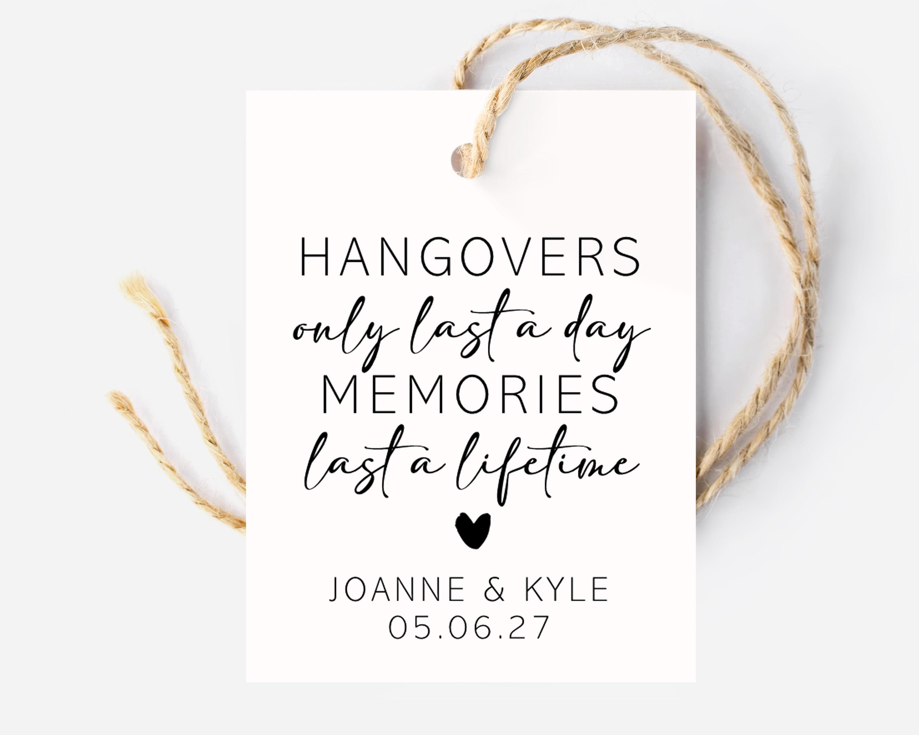 Personalised Hangover Kit Tags for Weddings, Hen Do's, Stags