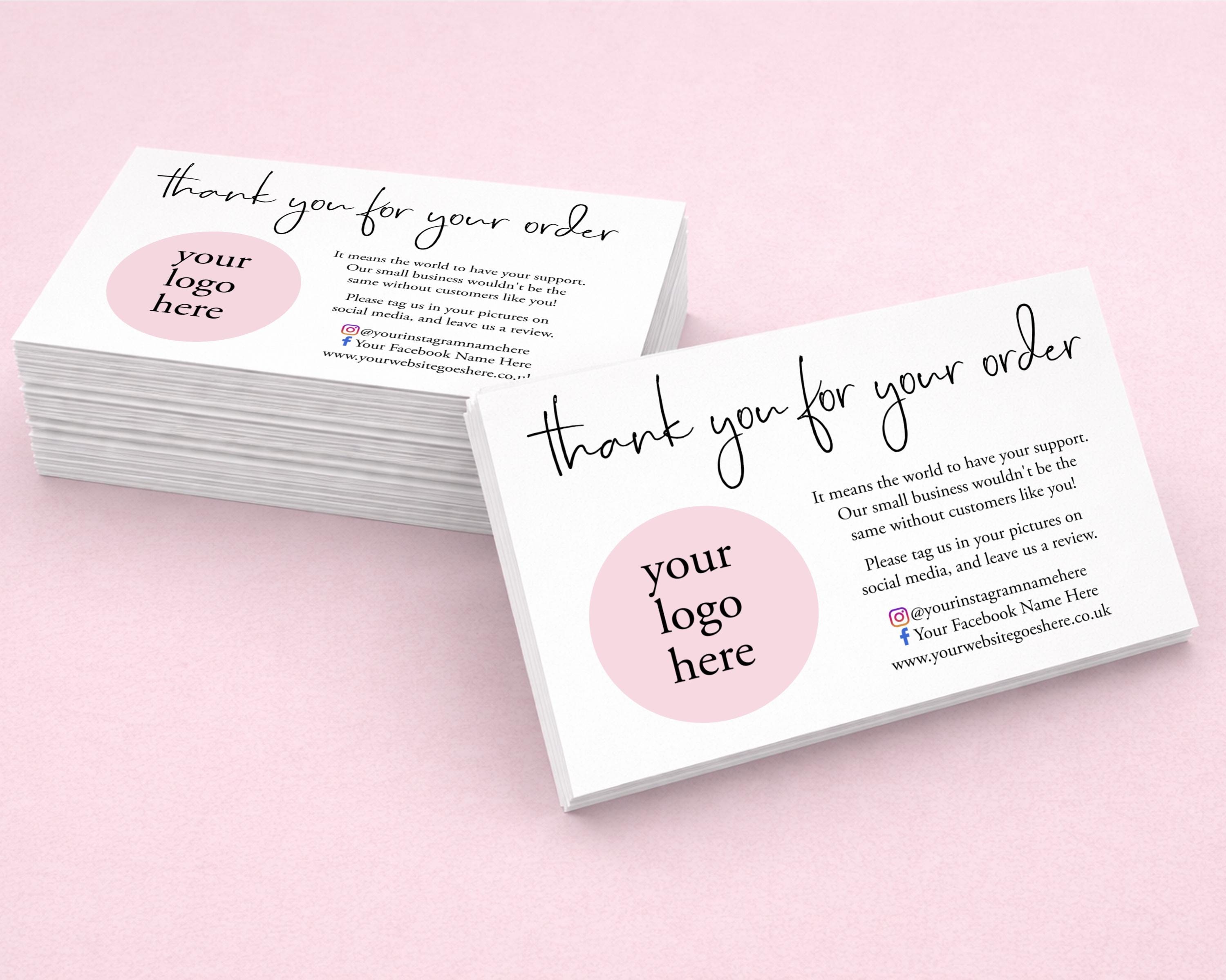 Personalised Thank You For Your Order Cards - Business Card Size 