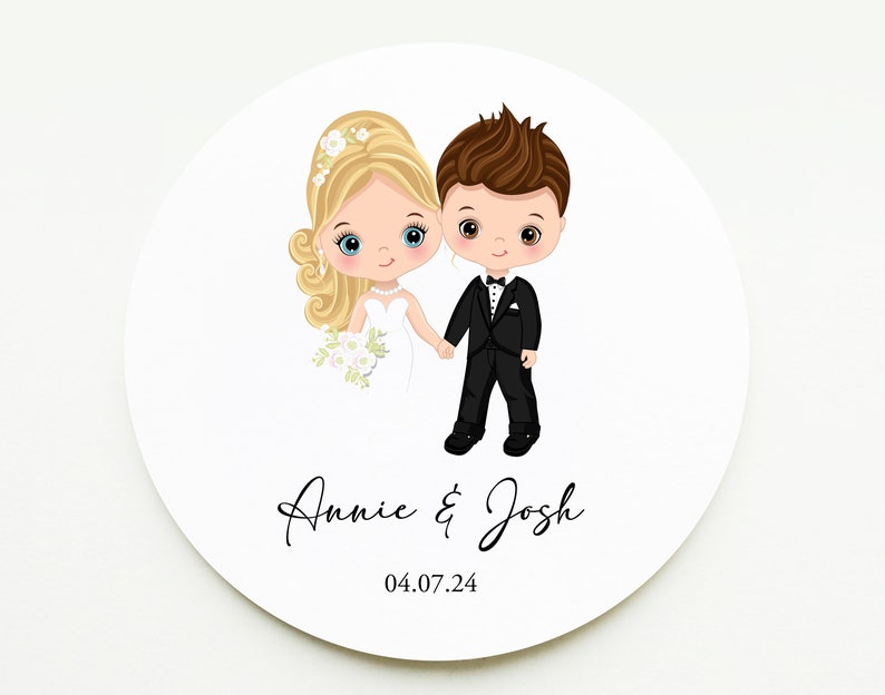 Wedding Stickers Custom Printed Wedding Stickers with Bride & Groom Image and Names For Wedding Favours, Sweet Bags, Invitations 37mm image 5