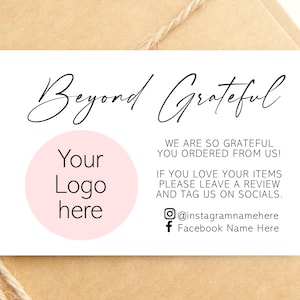 Jenseits der Grateful Danke Visitenkarten mit Logo - Danke für deine Bestellkarten - Logo Visitenkarten mit Social Media