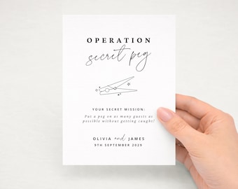 Printed "Operation Secret Peg" Wedding Pegging Game Sign
