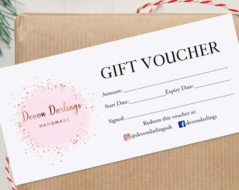 Personalised gift vouchers/ gift cards Small business gift cards x50 