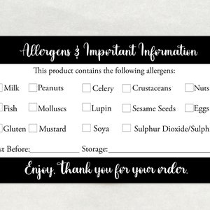 Allergen Stickers With All 14 Allergens Listed - Cake Box Stickers ...