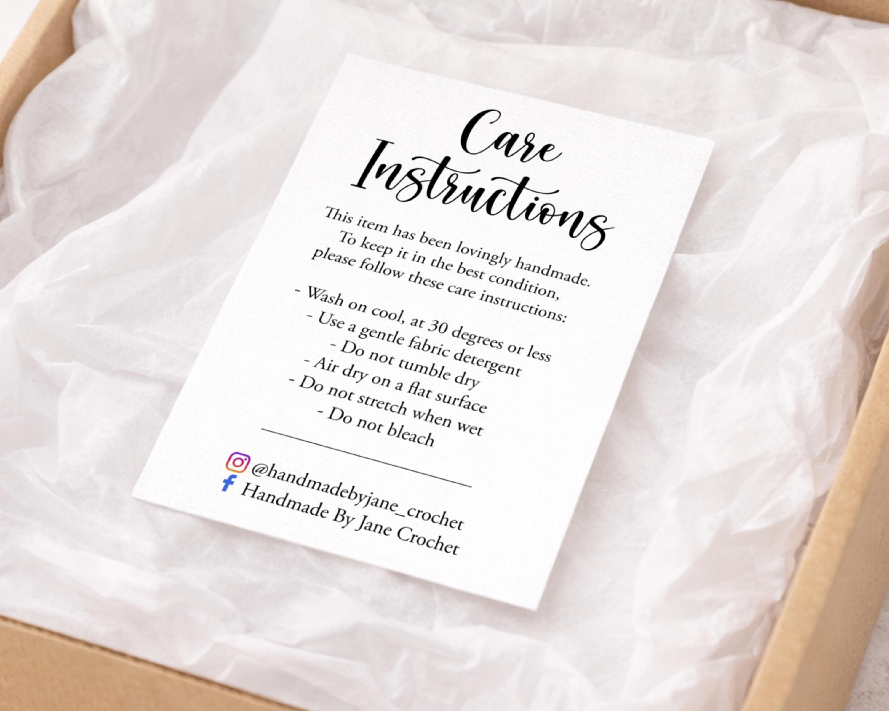 Personalized Instruction Cards – Custom Care Cards for Small Businesses ...