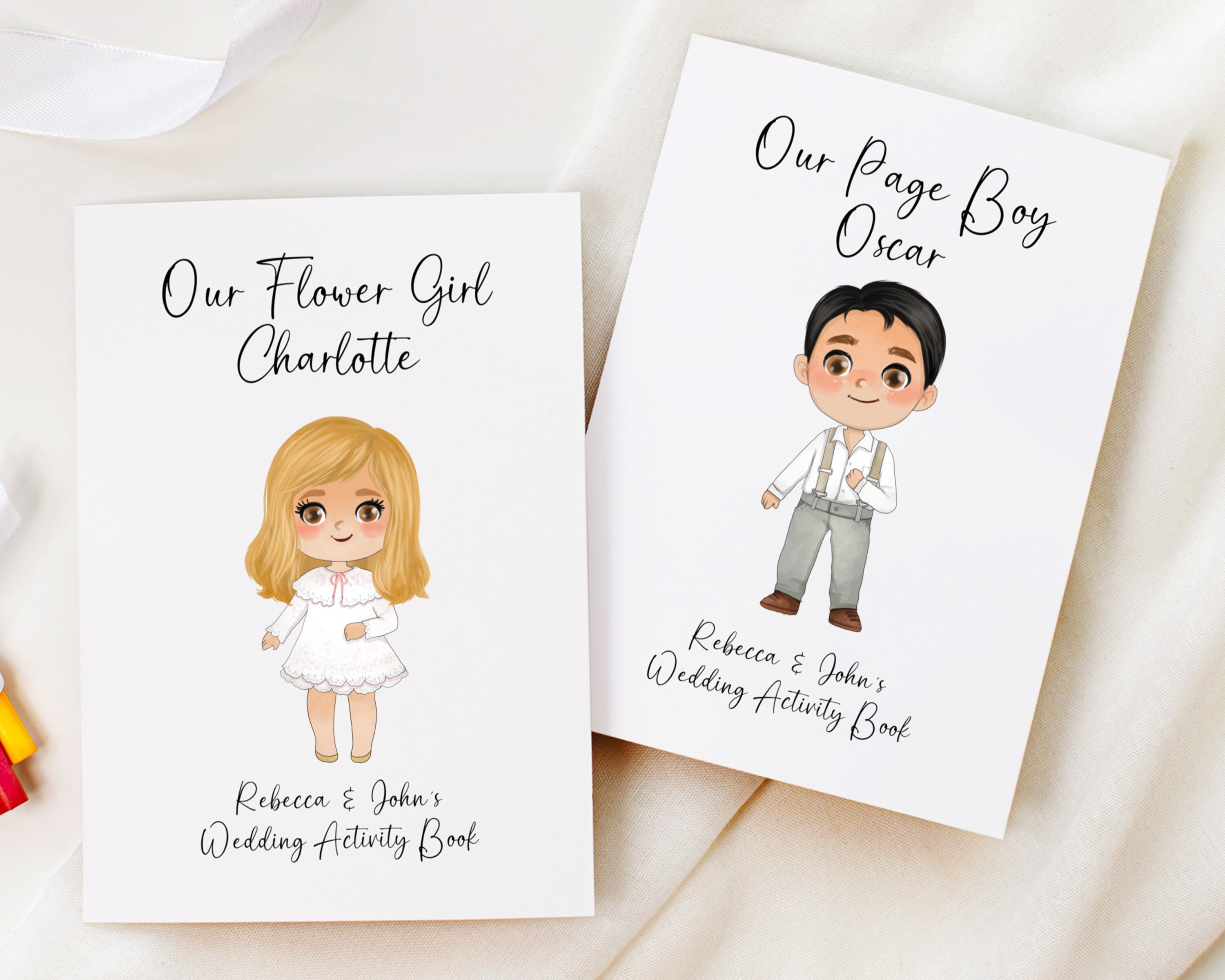 Blumenmädchen, Pagenjunge Hochzeit Personalisiertes Aktivitätenbuch - Für Kinder, Kinder, Ringträger, Brautjungfer, Gefälligkeiten, Malpaket