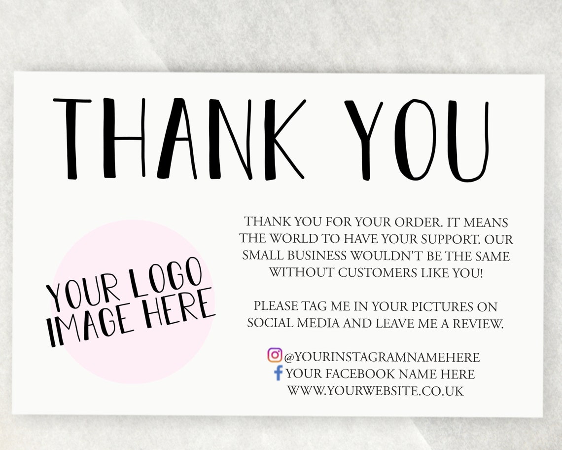 Logo Thank You for Your Order Cards Custom Printed Thank You - Etsy UK