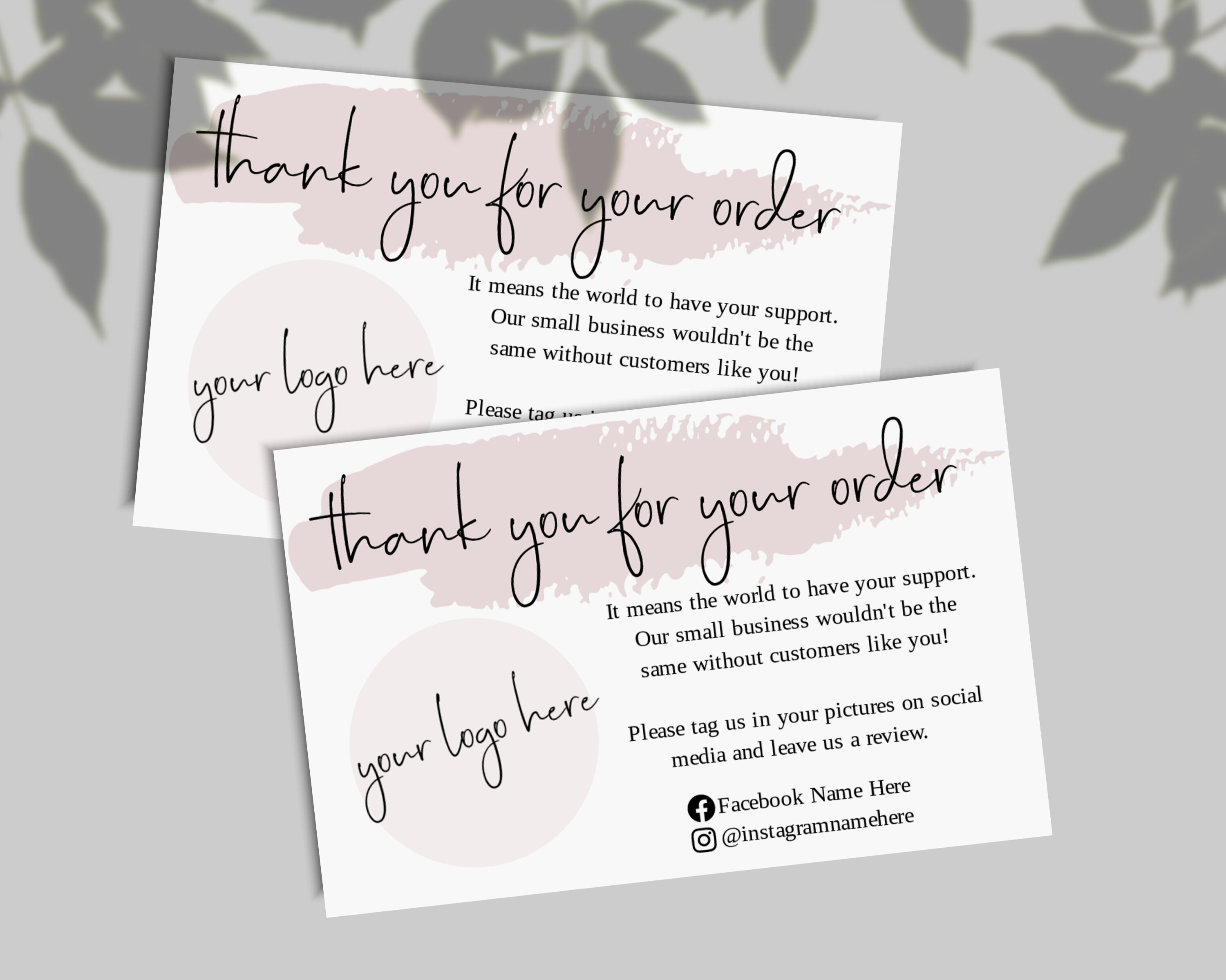 DIY Print at Home Thank You for Your Order Logo Cards Pink - Etsy
