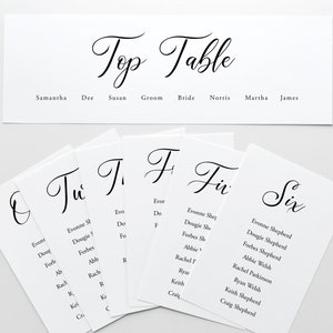 Minimalistischer Hochzeits Tischplan Karten - Schwarz und Weiß Tischplan - Eleganter Sitzplan für die Hochzeit - Individuelle Tischkarte - Annabelle