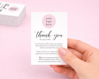 Printed Thank You for your order Business Cards - Personalised and Designed with Logo