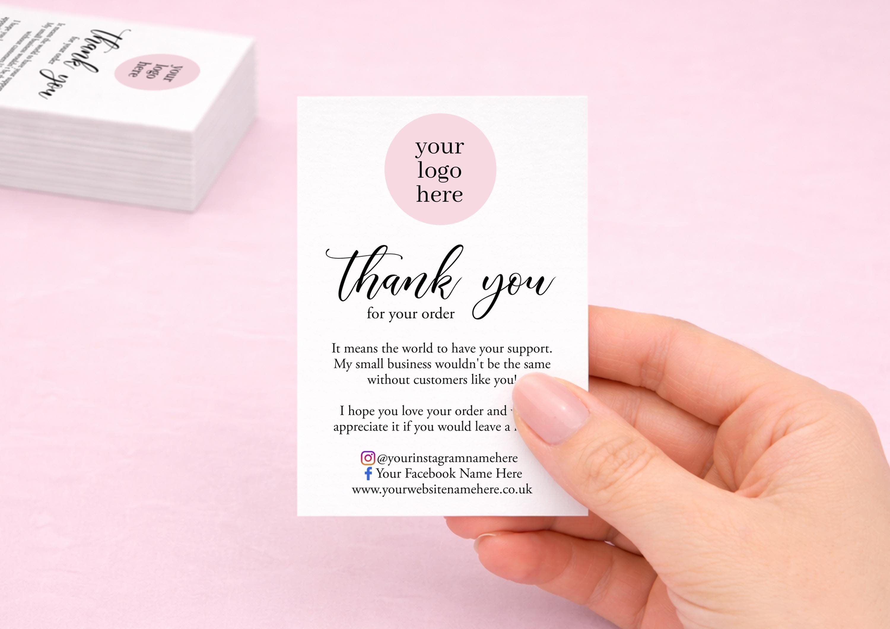 Printed Thank You for your order Business Cards - Personalised and 
