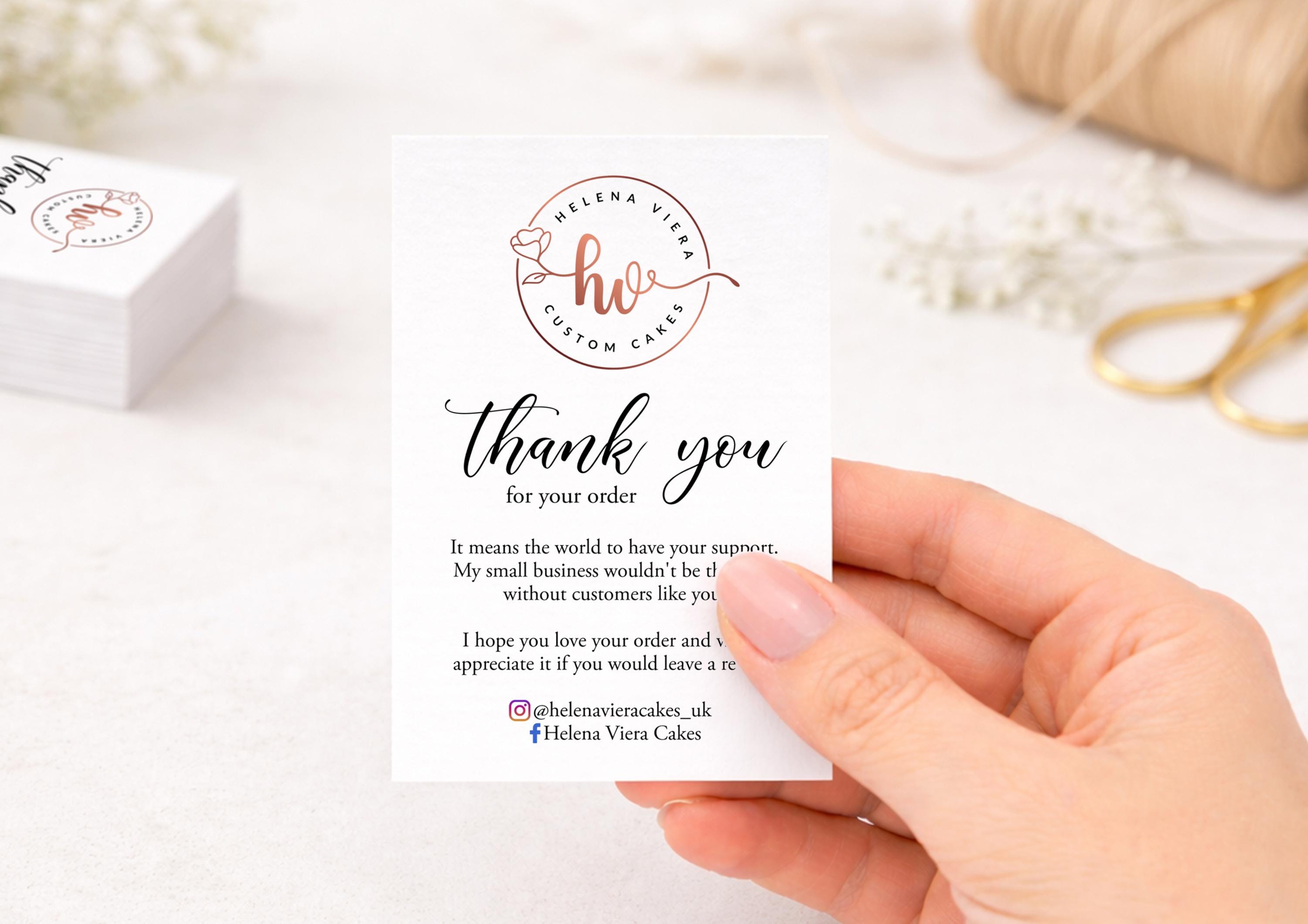 Printed Thank You for your order Business Cards - Personalised and 