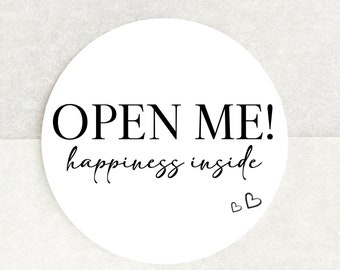 Open Me, Happiness Inside Stickers- Parcel Packaging Stickers - Small Business Stickers - 37mm - Handmade Business Stickers