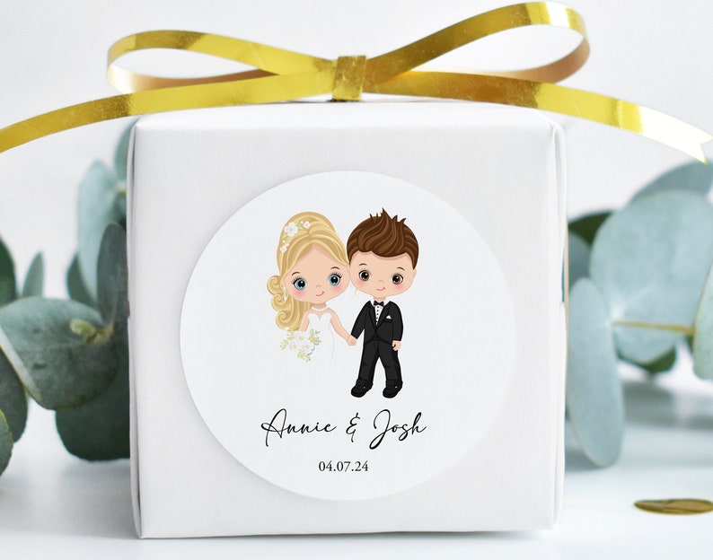 Wedding Stickers Custom Printed Wedding Stickers with Bride & Groom Image and Names For Wedding Favours, Sweet Bags, Invitations 37mm image 4