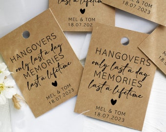 Personalised Wedding Hangover Kit Favour Tag - Hangovers last a day, memories last forever Kraft Tags - Rustic Wedding Favor Tags