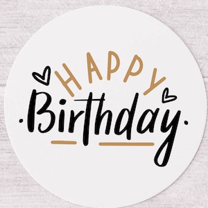 Alles Gute zum Geburtstag Herz Aufkleber - Alles Gute zum Geburtstag Etiketten - Schwarz und Gold HBD Aufkleber - Geschenk Aufkleber - Geschäft Produkt Aufkleber