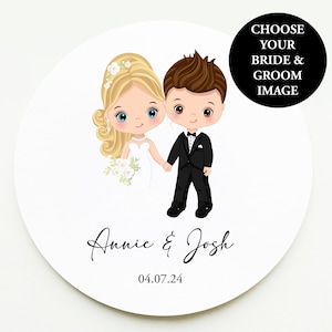 Wedding Stickers Custom Printed Wedding Stickers with Bride & Groom Image and Names For Wedding Favours, Sweet Bags, Invitations 37mm image 1