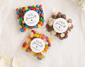 His, Hers, Our Favourite Wedding Favour Stickers - Personalised with Names and Date
