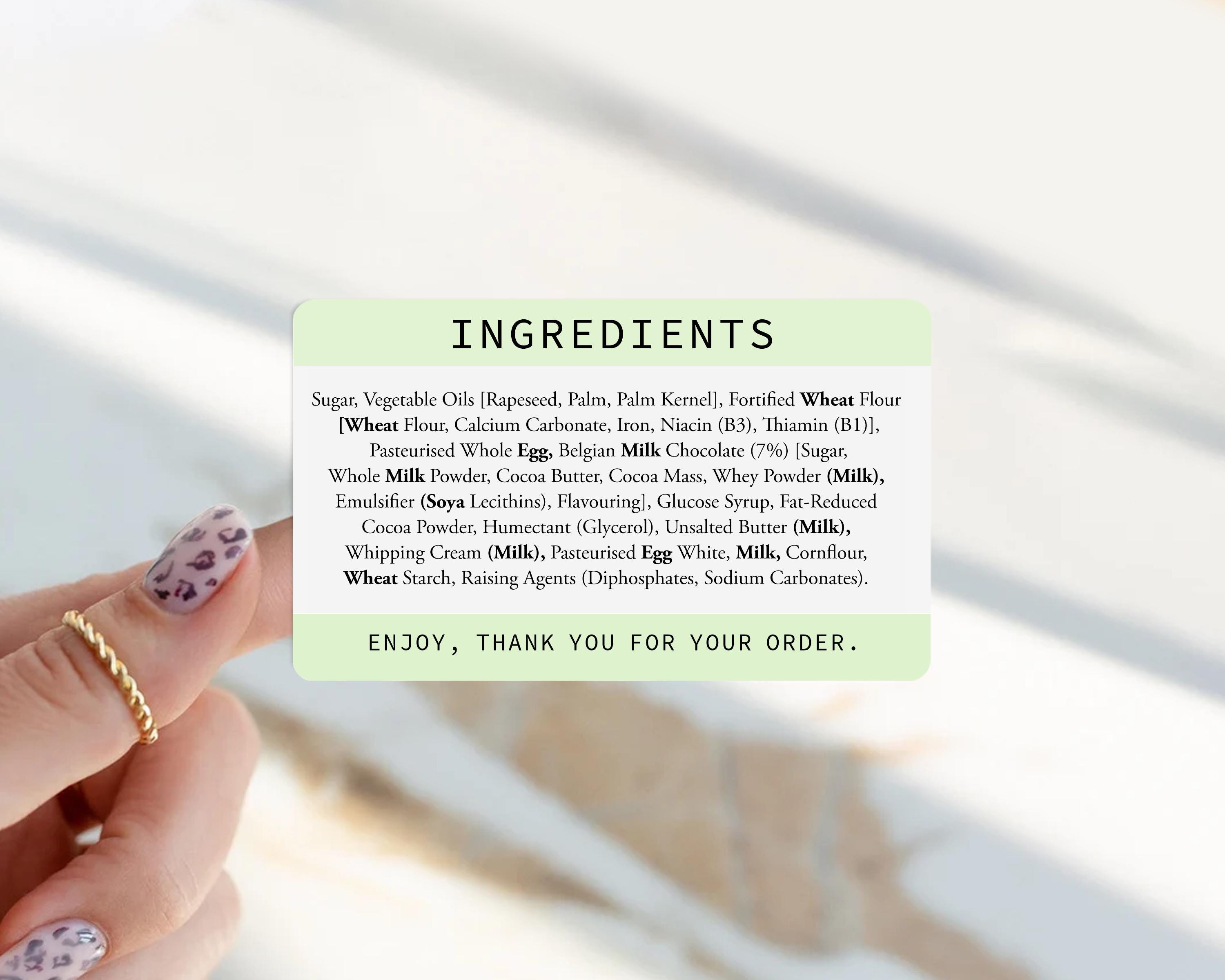 Printed Ingredients Stickers - Custom Ingredients List - Personalised ...