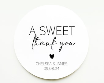 A Sweet Thank You Stickers - Wedding Stickers for Favours - Wedding Sweet Stickers - Personalised Sweet Wishes Stickers - Wedding Labels