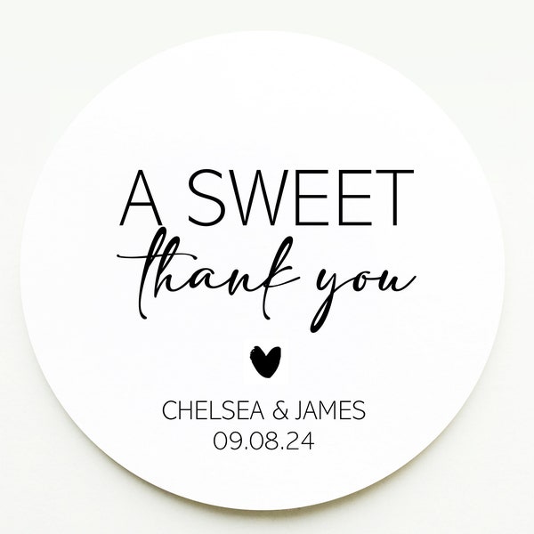 A Sweet Thank You Stickers - Wedding Stickers for Favours - Wedding Sweet Stickers - Personalised Sweet Wishes Stickers - Wedding Labels