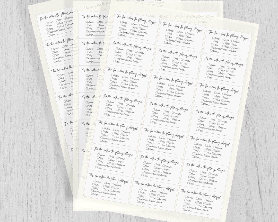 Allergen Stickers - Cake Box Allergy Information Stickers - Food ...