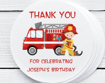 Fireman Party Favour Stickers - Firefighter Birthday Favour Stickers - Birthday Favor Tags - Birthday Favor Labels