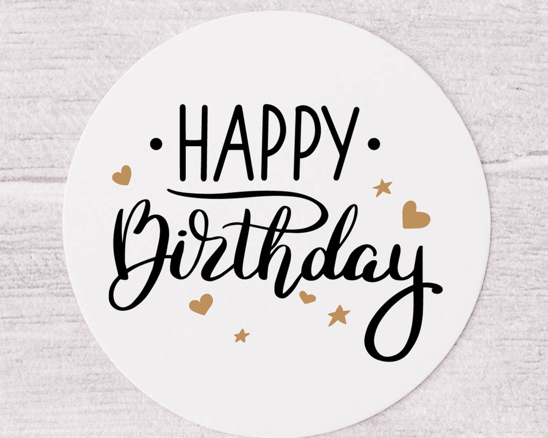 Happy Birthday Stickers Happy Birthday Labels Black and Gold HBD