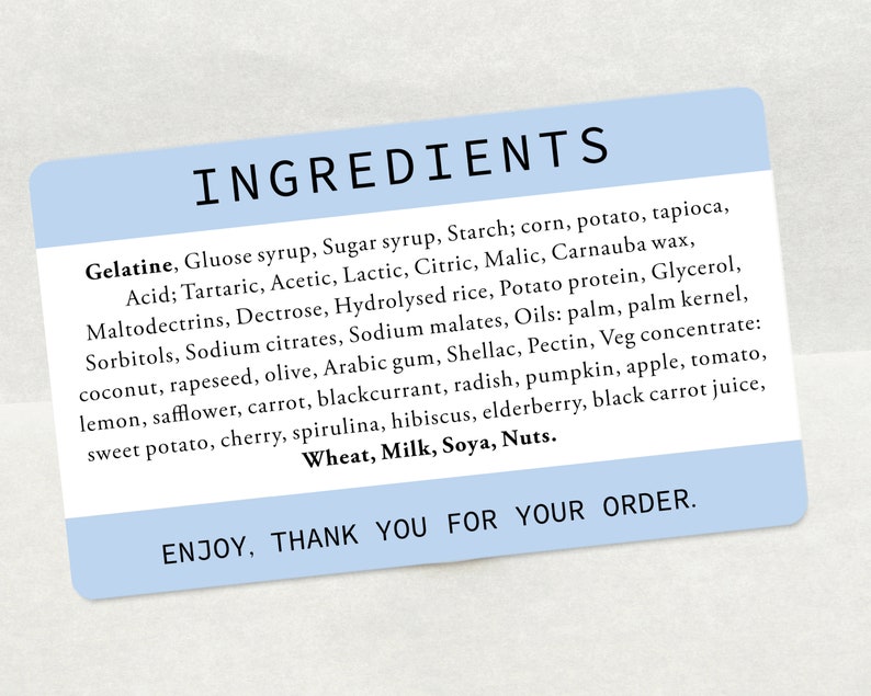 Printed Ingredients Stickers Custom Ingredients List | Etsy UK