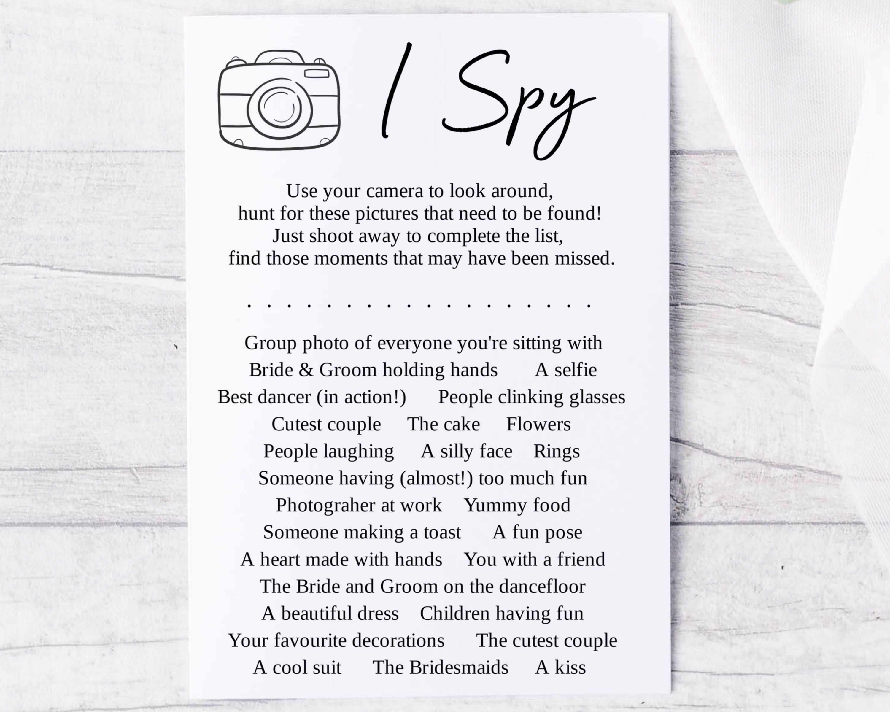 Wedding Game I Spy Game for Weddings Eye Spy Disposable Etsy