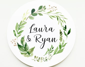Foliage, Eucalyptus, Wreath Wedding Stickers - Custom Wording Wedding Labels - For Wedding, Birthday, Hen Do Party, Favours, Favor, Alcohol
