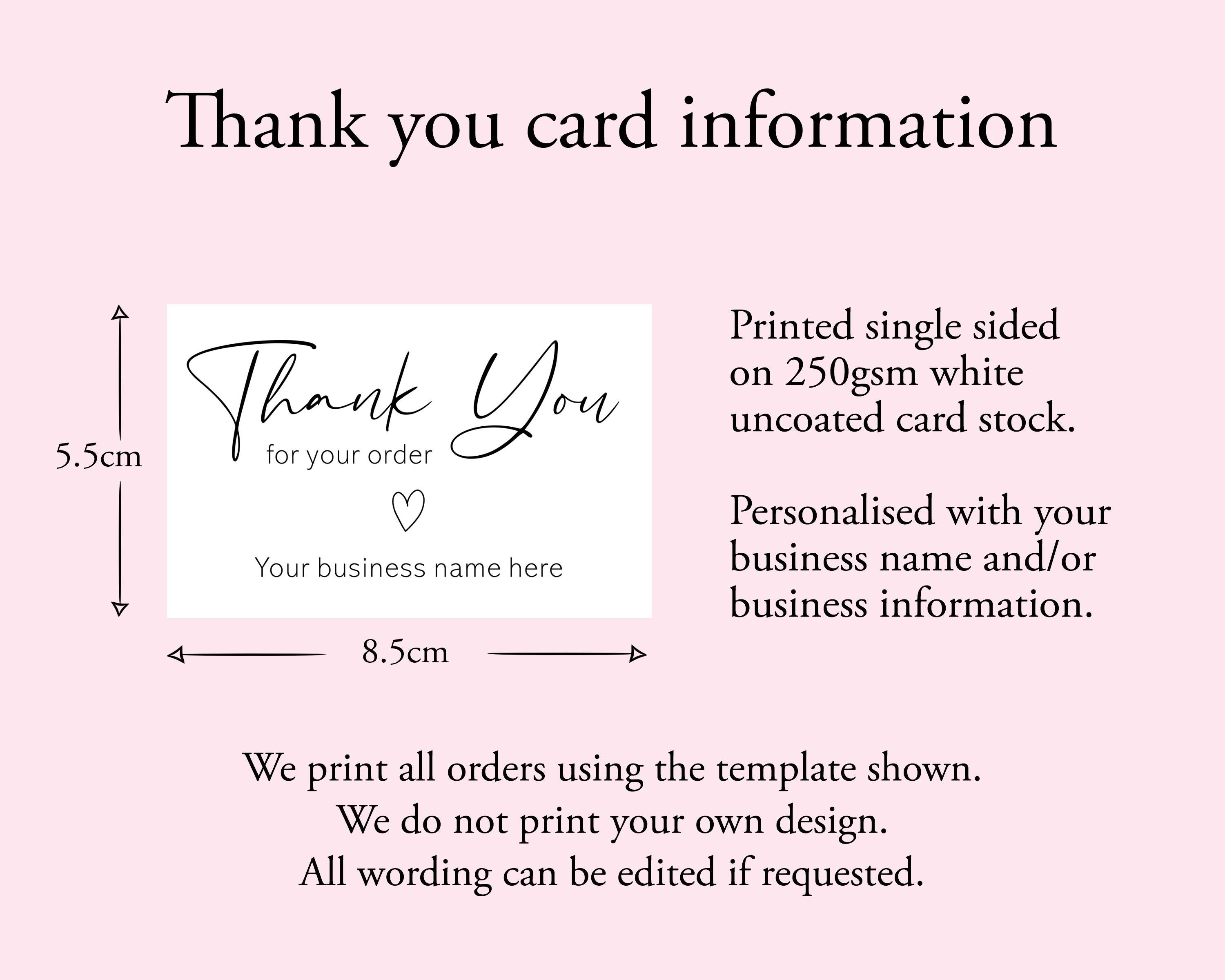 Thank You for Your Order Business Cards - Custom Wording Printed