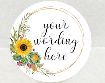 Custom Wording Stickers for Summer Wedding - Sunflower Wedding Labels - Sunflower Wedding Favour Stickers - Stickers for Wedding Favours -