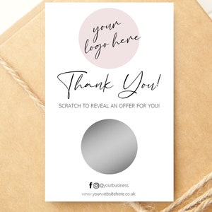 Logo Thank You Scratch Cards - Thank You For Your Order Discount Cards - Scratch Off Cards - Personalised Loyalty Cards for Customers