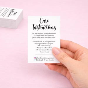 Personalized Care Instruction Cards - Business Card Size