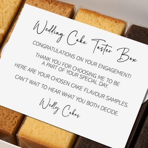 Hochzeitstorte Taster Box Karten - Personalisierte Post Backt Visitenkarten - Visitenkarten für Kuchen Geschmacksrichtungen