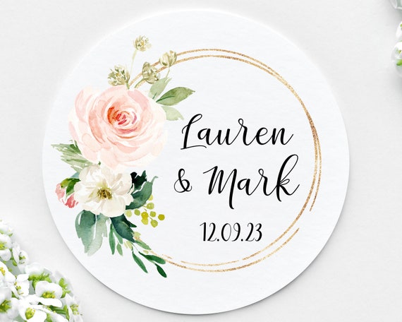 Blush Pink Wedding Stickers Light Pink Floral Wreath Sticker for Wedding  Favours, Invitations, Sweet Bags and More 