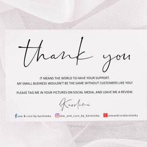 Danksagungskarten für kleine Unternehmen - Personalisierter Dankeschön-Slip - Benutzerdefinierte Dankeschön-Visitenkarte - Gedruckte Visitenkarten mit Socials