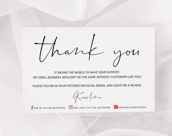 Thank You Cards for Small Businesses - Personalised Thank You Slip - Custom Thank You Business Card - Printed Business Cards with Socials
